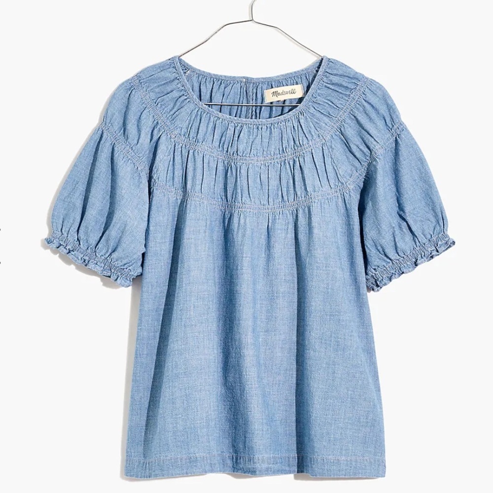 Madewell Denim Puff-Sleeve Top- NWT - Picture 4 of 7
